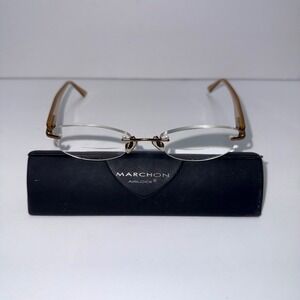Marchon Airlock 2 AL800 65‎ 013 Rimless Eyeglasses Gold Brown Striped Men Women